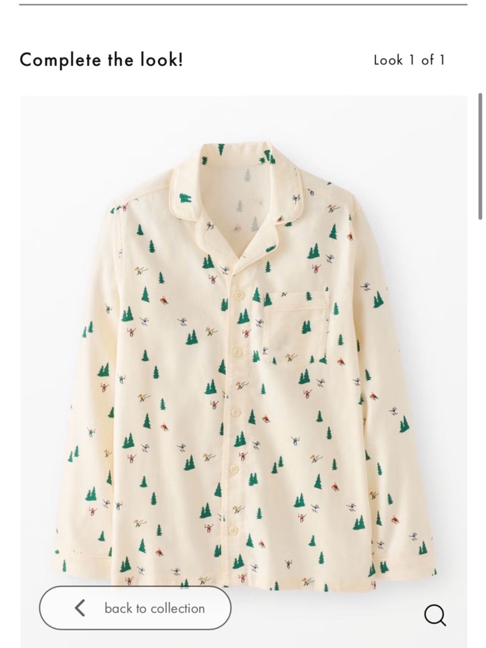 Hanna Andersson Cream Pajama Top with Green Trees and Red/Blue Skiers